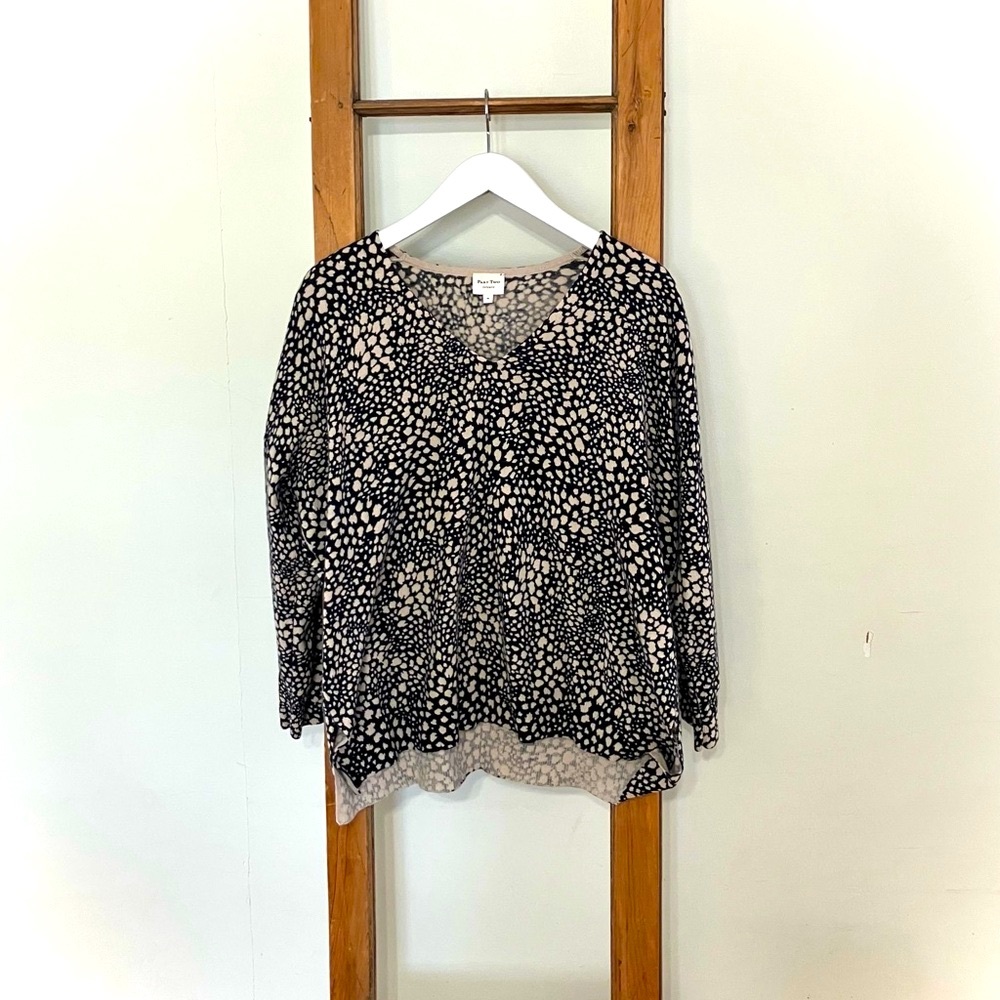 V-Neck Black & Cream Spot Print Sweater